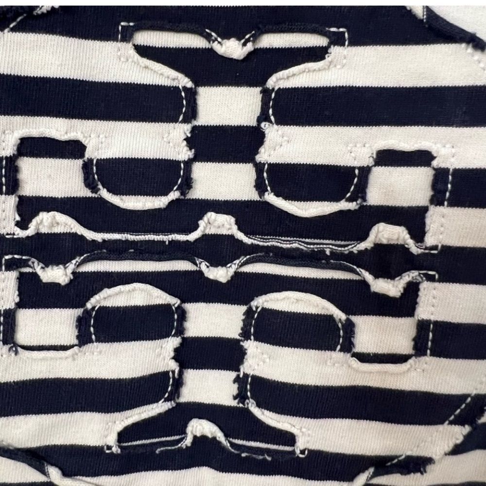 Tory Burch Navy and White Striped Short Sleeve Logo Tee - Picture 5 of 8